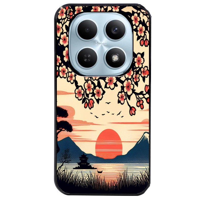 Coque noire taperso pour POCO M8 5G et PRO 5G avec motif japan cerisier protection antichoc personnalisée
