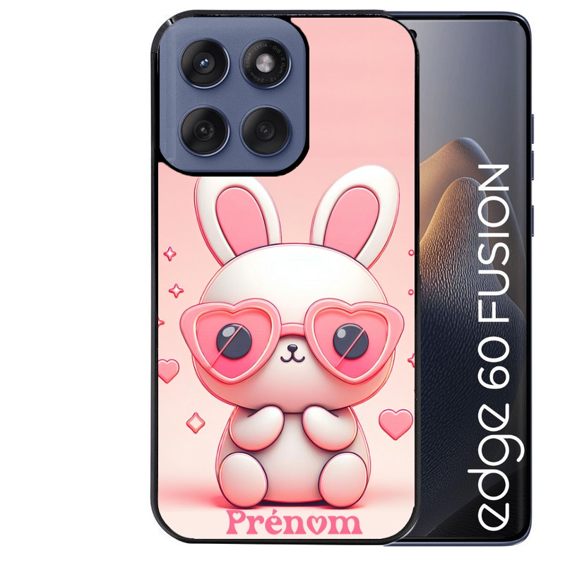 Coque noire taperso pour Moto Edge 60 et Neo Fusion Pro avec motif lapin lunettes personnalisee protection antichoc personnalisée