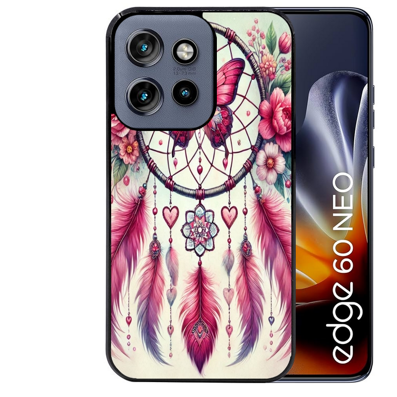 Coque noire taperso pour Moto Edge 60 et Neo Fusion Pro avec motif dreamcatcher et papillon protection antichoc personnalisée