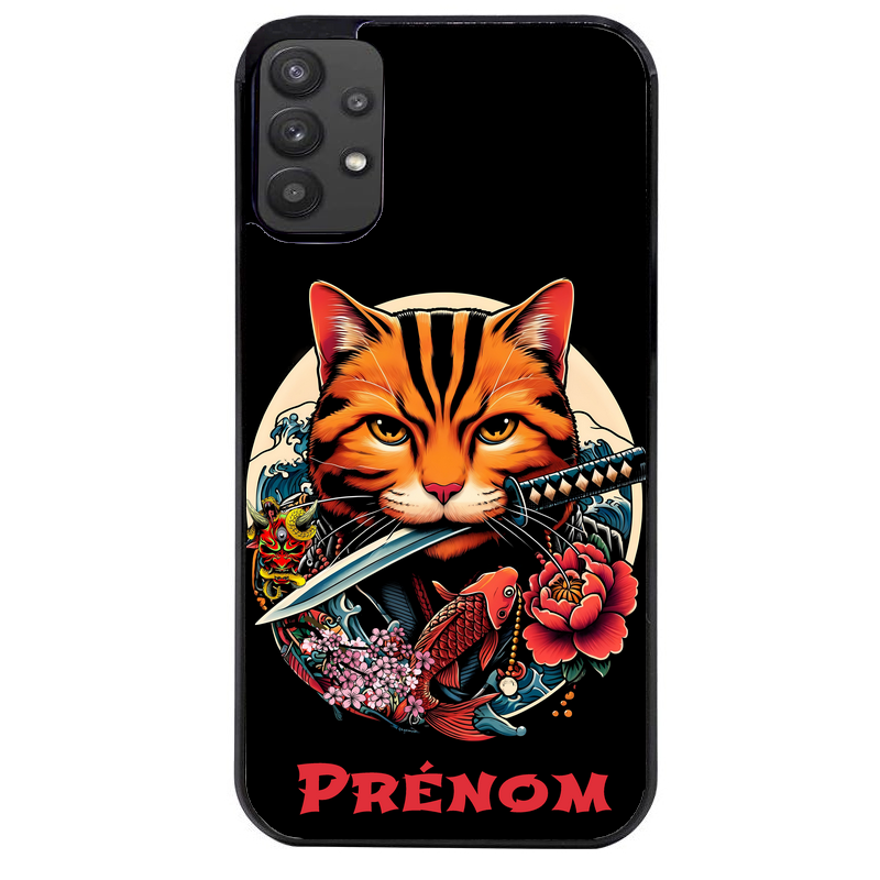 Coque noire taperso pour galaxy A22 A32 A52 A52S 4G 5G  avec motif chat carpe koii japan personnalise protection antichoc personnalisée