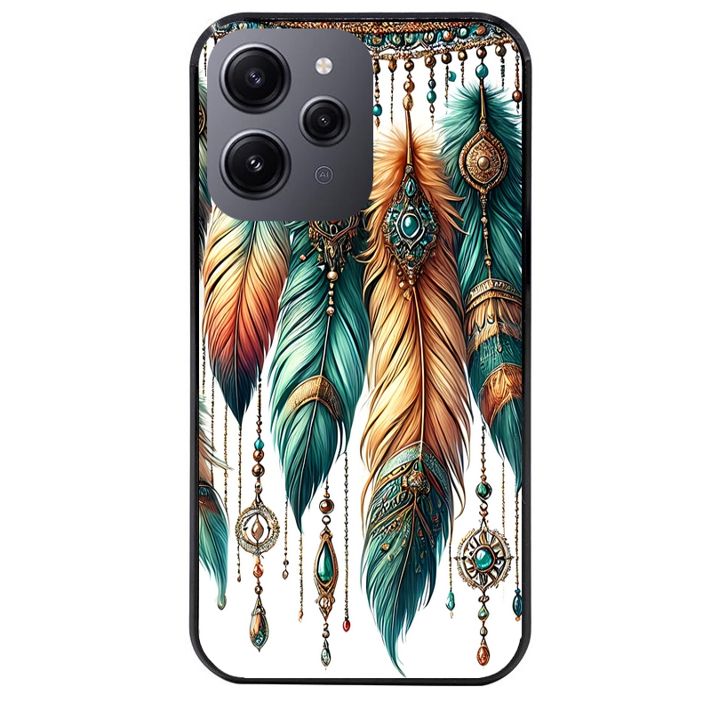 Coque noire taperso pour Redmi 12 4G et 5G avec motif plumes et bijoux protection antichoc personnalisée