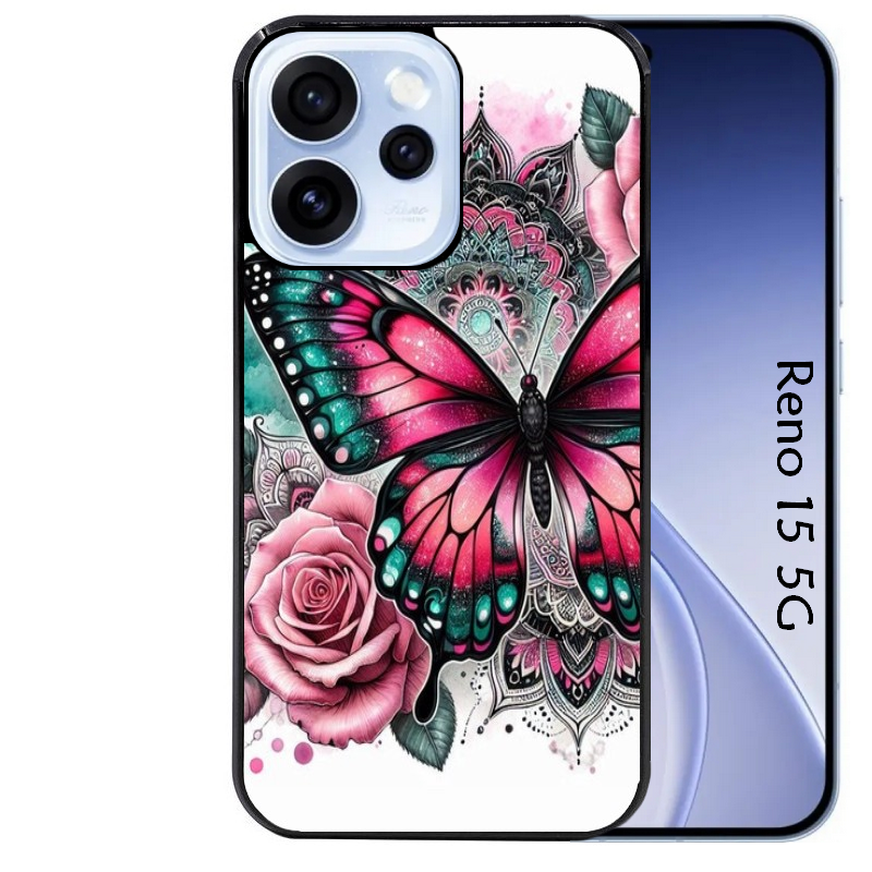 Coque noire taperso pour OPPO Reno 15 et F FS 5G avec motif papillon rose protection antichoc personnalisée