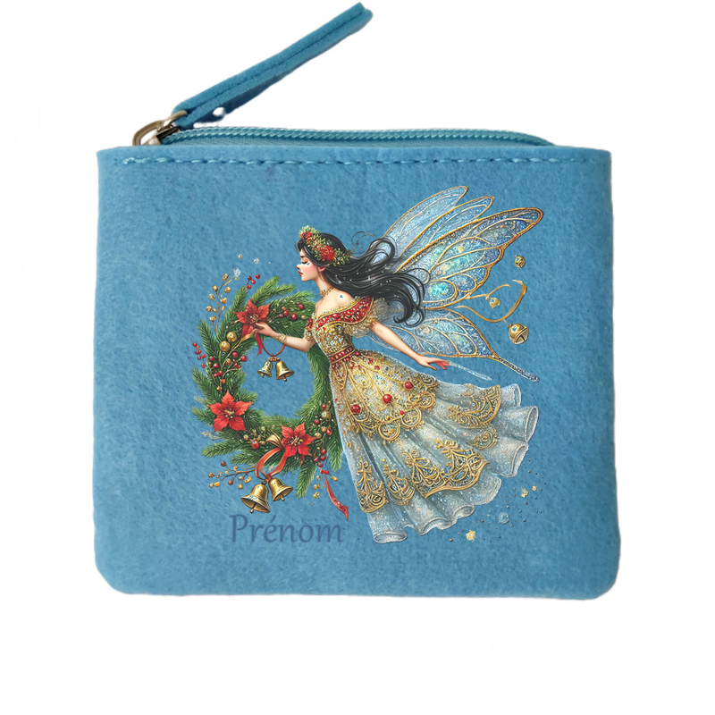 Porte monnaie personnalisé fee noel en feutrine en feutrine