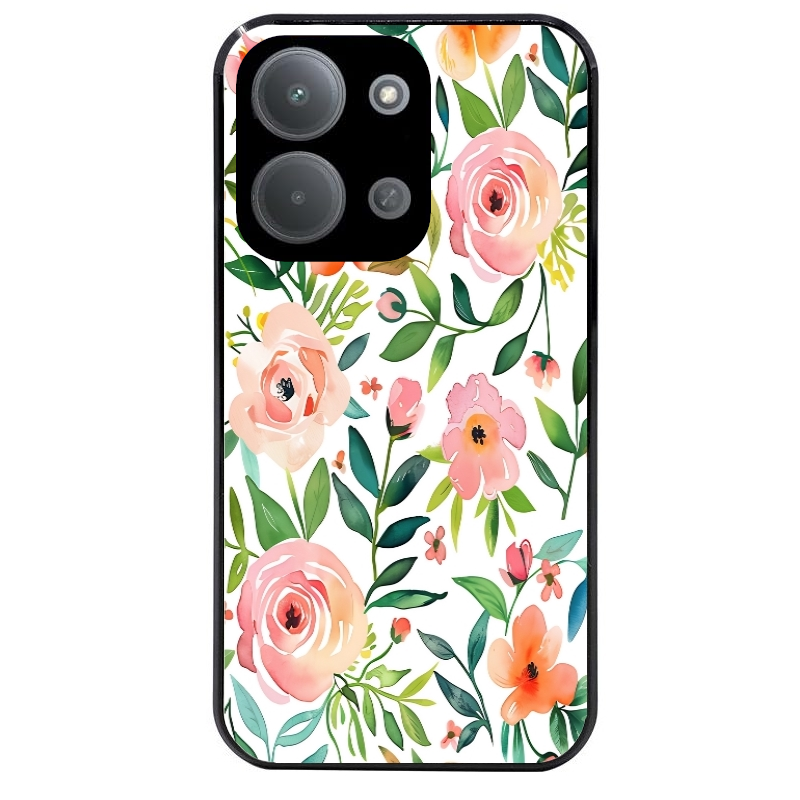 Coque noire taperso pour POCO C85 avec motif fleur des champs protection antichoc personnalisée