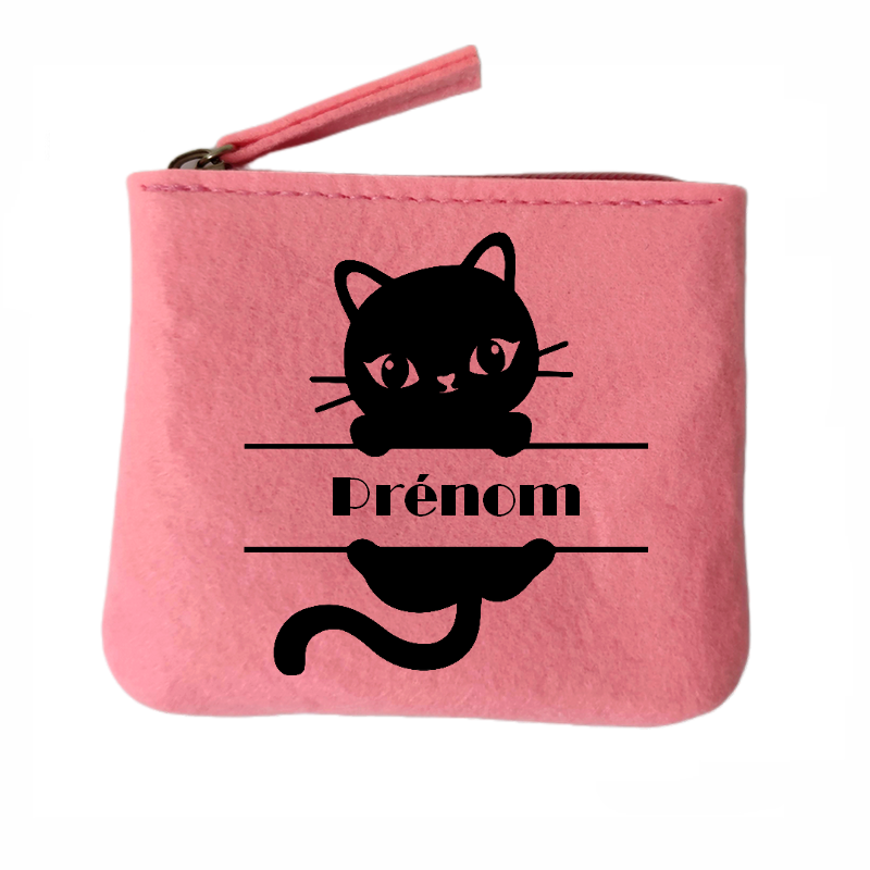 Porte monnaie personnalisé chat prenom en feutrine en feutrine