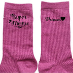 Chaussettes personnalisée paillettes rose motif super mamie