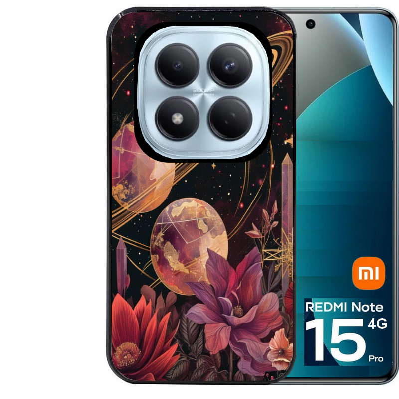 Coque noire taperso pour Redmi Note 15 et PRO PLUS 4G 5G avec motif astro et fleurs protection antichoc personnalisée
