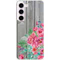 Coque taperso pour galaxy S23 et PLUS ULTRA FE avec motif bois gris et fleur rose protection antichoc personnalisée