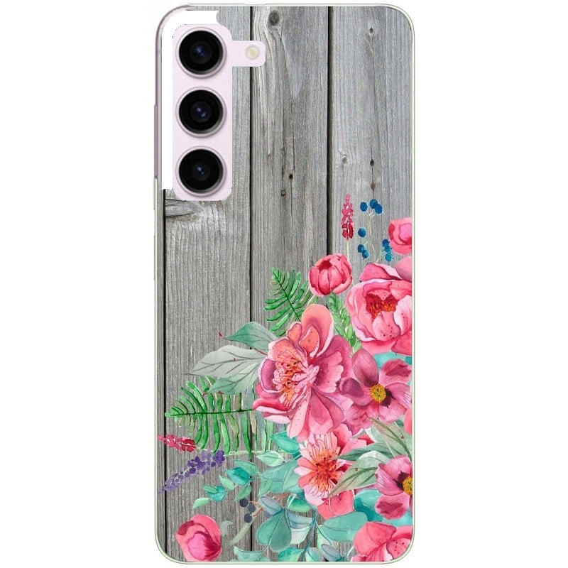 Coque taperso pour Galaxy A13 4G et 5G A23 A53 avec motif bois gris et fleur rose protection antichoc personnalisée