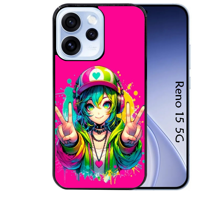 Coque noire taperso pour OPPO Reno 15 et F FS 5G avec motif anime manga et tag protection antichoc personnalisée