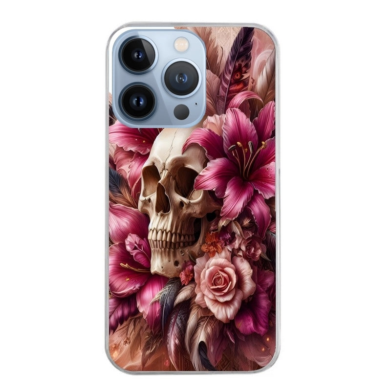 Coque taperso pour Iphone 14 et PRO PLUS PRO MAX avec motif tete de mort skull plume protection antichoc personnalisée