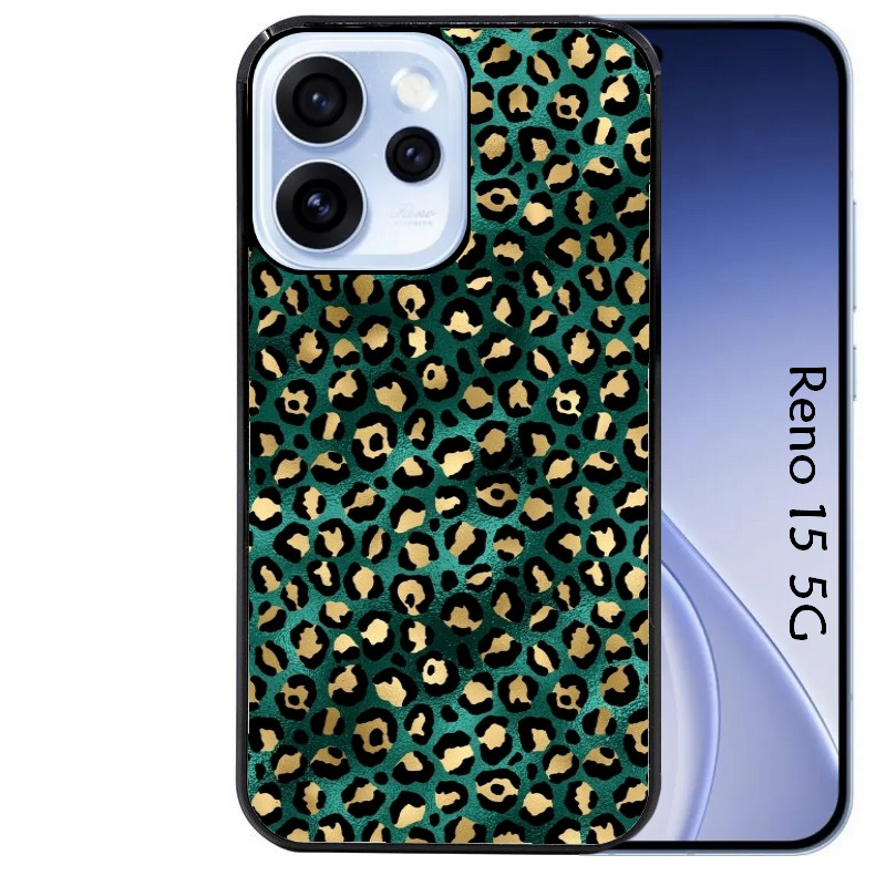 Coque noire taperso pour OPPO Reno 15 et F FS 5G avec motif leopard vert protection antichoc personnalisée