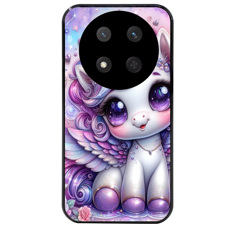 Coque noire taperso pour Magic 7 LITE et PRO avec motif licorne violette protection antichoc personnalisée