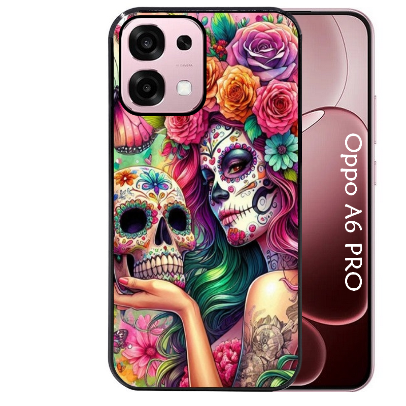 Coque noire taperso pour OPPO A6 PRO 4G et 5G avec motif tete de mort calavera skull protection antichoc personnalisée