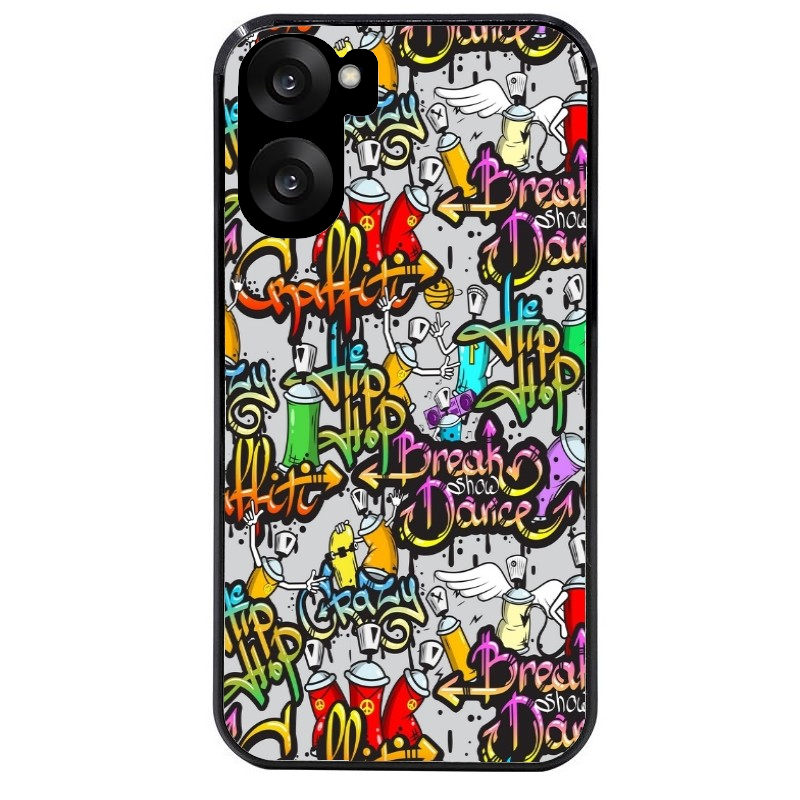 Coque noire taperso pour OnePlus Nord CE5 avec motif tag et graffiti protection antichoc personnalisée