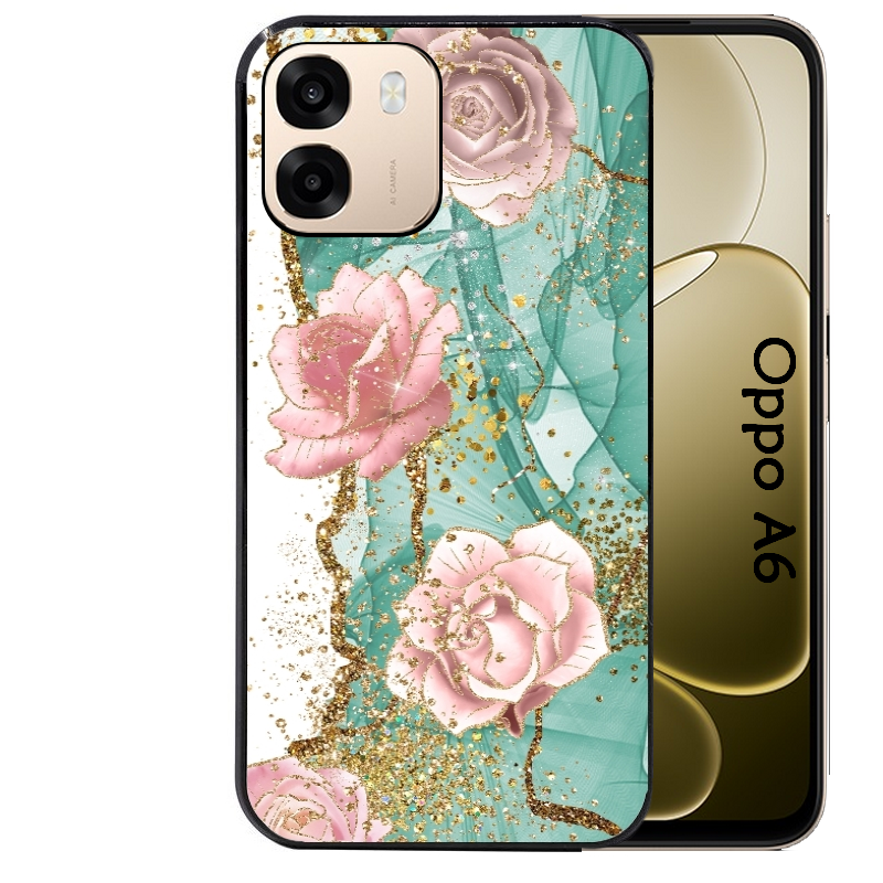 Coque noire taperso pour OPPO A6 A6X 4G et 5G avec motif marbre fleur turquoise protection antichoc personnalisée