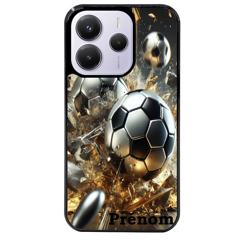 Coque noire taperso pour Redmi Note 14 et PRO PLUS 4G 5G avec motif foot metal personnalisee protection antichoc personnalisée