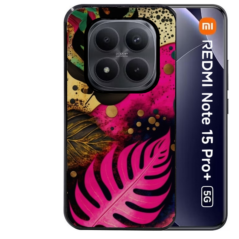 Coque noire taperso pour Redmi Note 15 et PRO PLUS 4G 5G avec motif tropical rose et des fleurs protection antichoc personnalisée