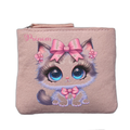 Porte monnaie personnalisé motif chat noeud rose clair en feutrine en feutrine