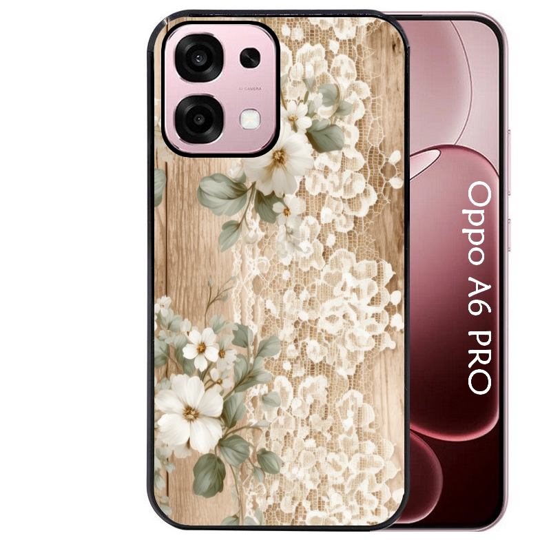 Coque noire taperso pour OPPO A6 PRO 4G et 5G avec motif bois et dentelle 1 protection antichoc personnalisée