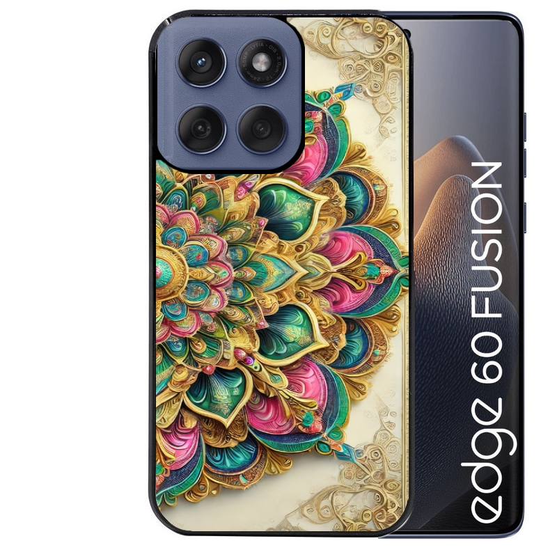 Coque noire taperso pour Moto Edge 60 et Neo Fusion Pro avec motif mandala 3 protection antichoc personnalisée