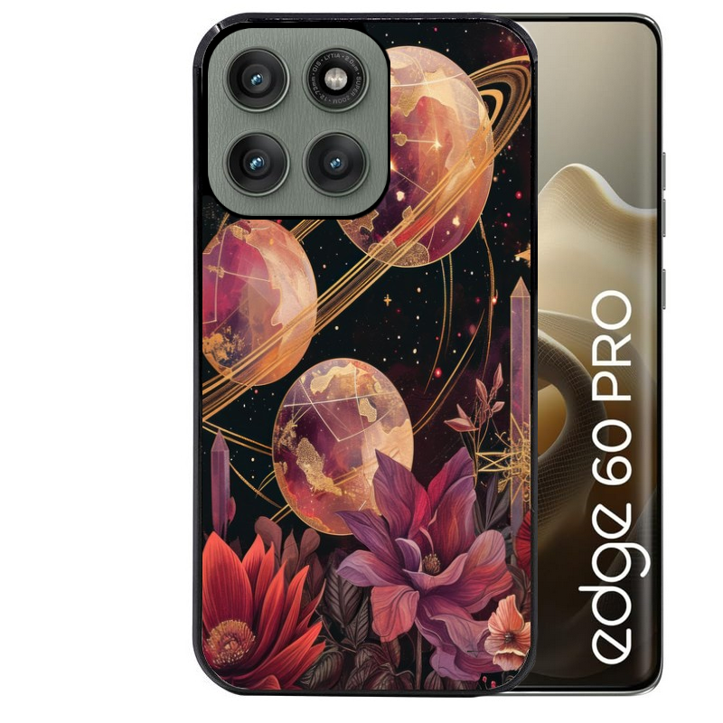 Coque noire taperso pour Moto Edge 60 et Neo Fusion Pro avec motif astro et fleurs protection antichoc personnalisée