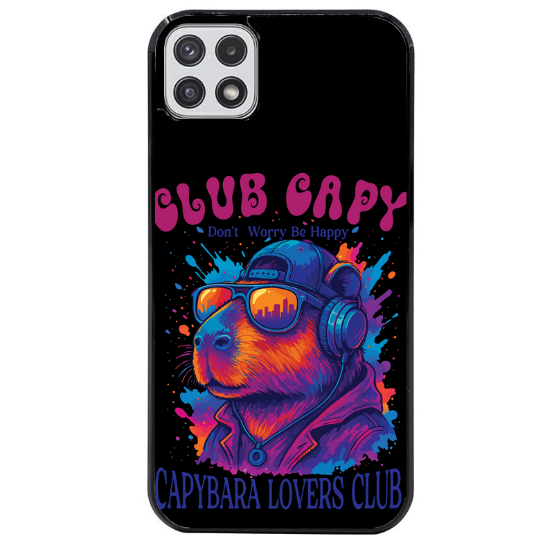 Coque noire taperso pour galaxy A22 A32 A52 A52S 4G 5G  avec motif capybara club protection antichoc personnalisée