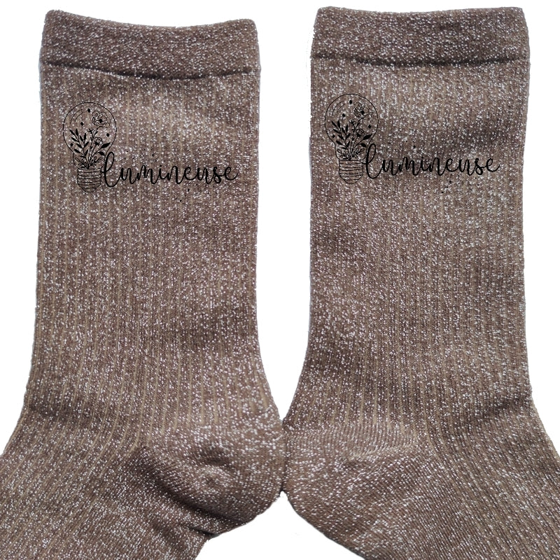 Chaussettes paillettes bronze motif lumineuse