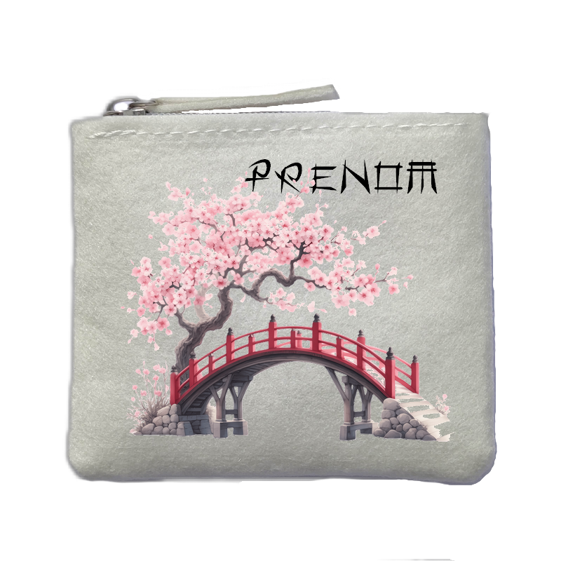 Porte monnaie personnalisé japan cerisier ivoire en feutrine en feutrine ivoire