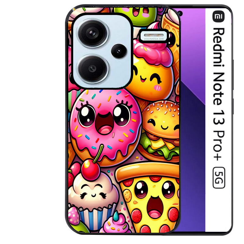 Coque noire taperso pour Redmi Note 13 PRO PLUS 5G avec motif anime donut kawaii protection antichoc personnalisée