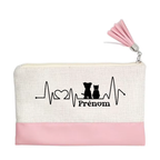 Pochette personnalisée motif chat et chien love en toile et simili cuir personnalisée