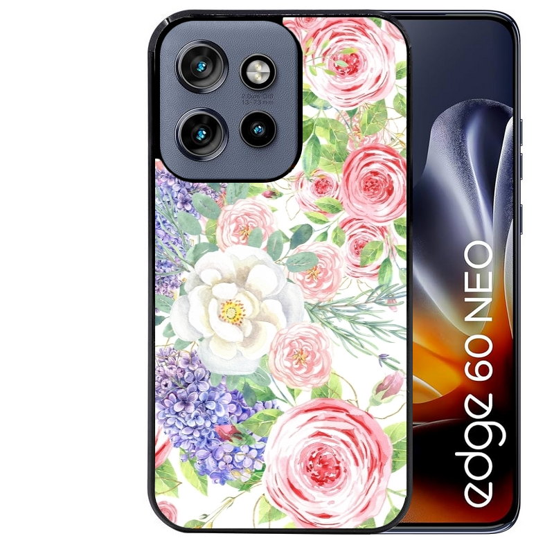Coque noire taperso pour Moto Edge 60 et Neo Fusion Pro avec motif fleur couleur pastel protection antichoc personnalisée