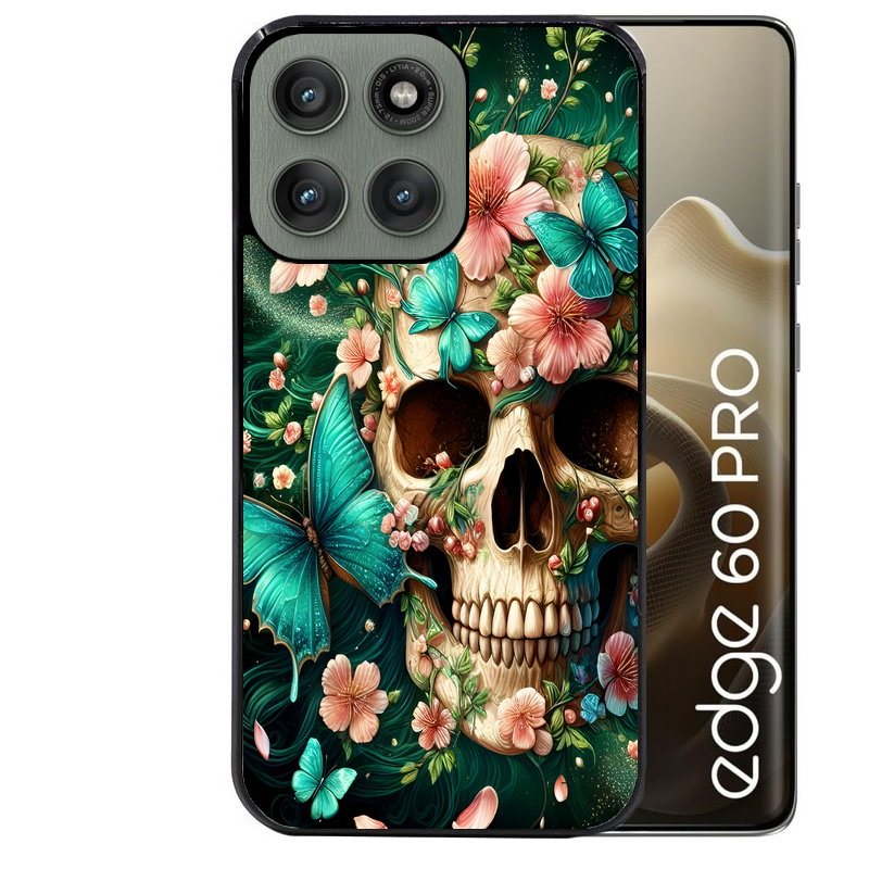 Coque noire taperso pour Moto Edge 60 et Neo Fusion Pro avec motif tete de mort skull printemps protection antichoc personnalisée