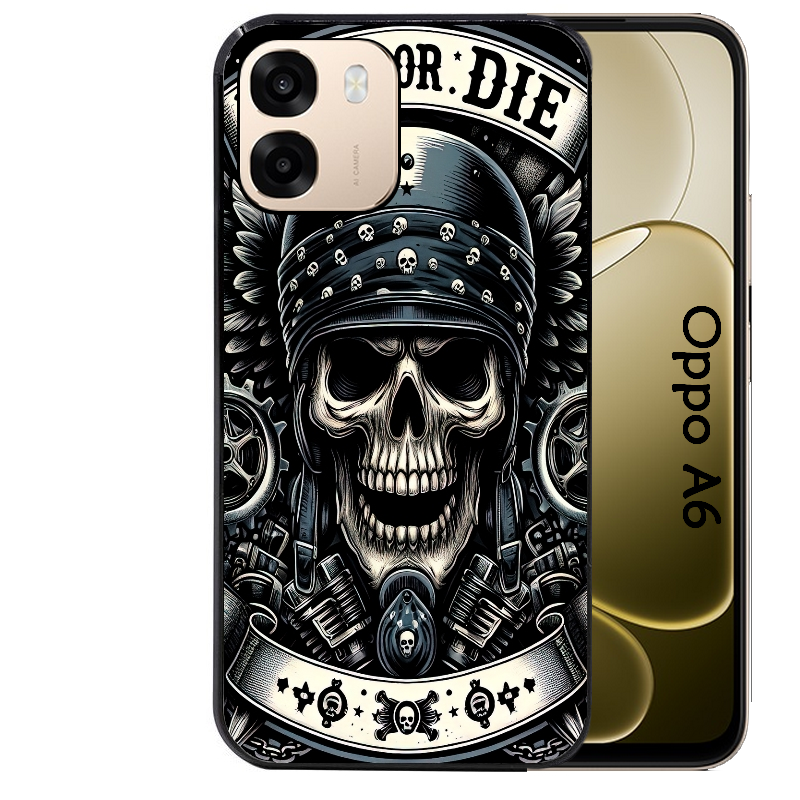 Coque noire taperso pour OPPO A6 A6X 4G et 5G avec motif mort motard protection antichoc personnalisée