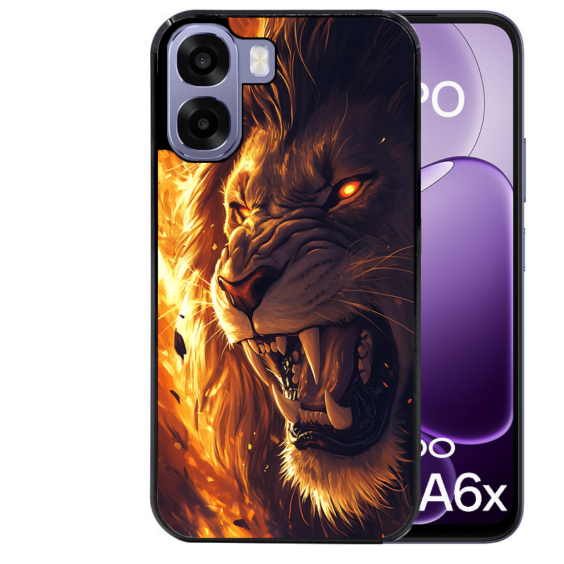 Coque noire taperso pour OPPO A6 A6X 4G et 5G avec motif lion flamme protection antichoc personnalisée