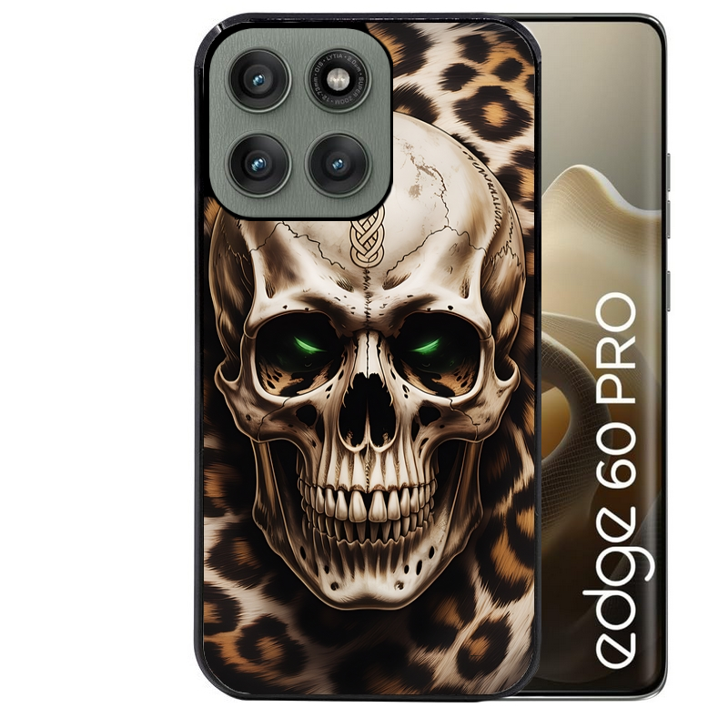 Coque noire taperso pour Moto Edge 60 et Neo Fusion Pro avec motif tete de mort leopard protection antichoc personnalisée