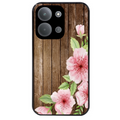 Coque noire taperso pour POCO C85 avec motif bois avec fleur rose protection antichoc personnalisée