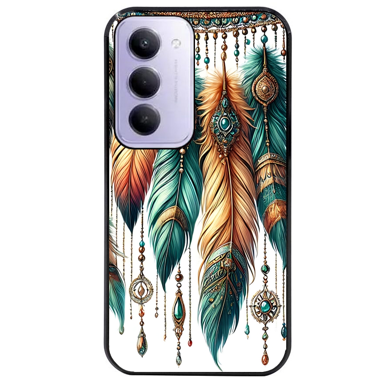 Coque noire taperso pour Redmi 15 4G et 5G avec motif plumes et bijoux protection antichoc personnalisée