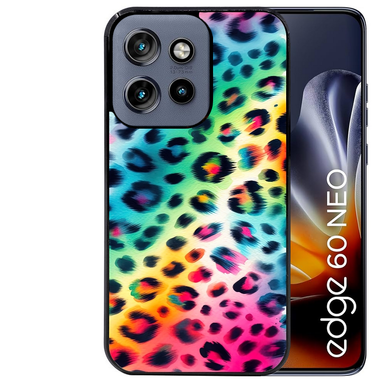 Coque noire taperso pour Moto Edge 60 et Neo Fusion Pro avec motif leopard arc protection antichoc personnalisée