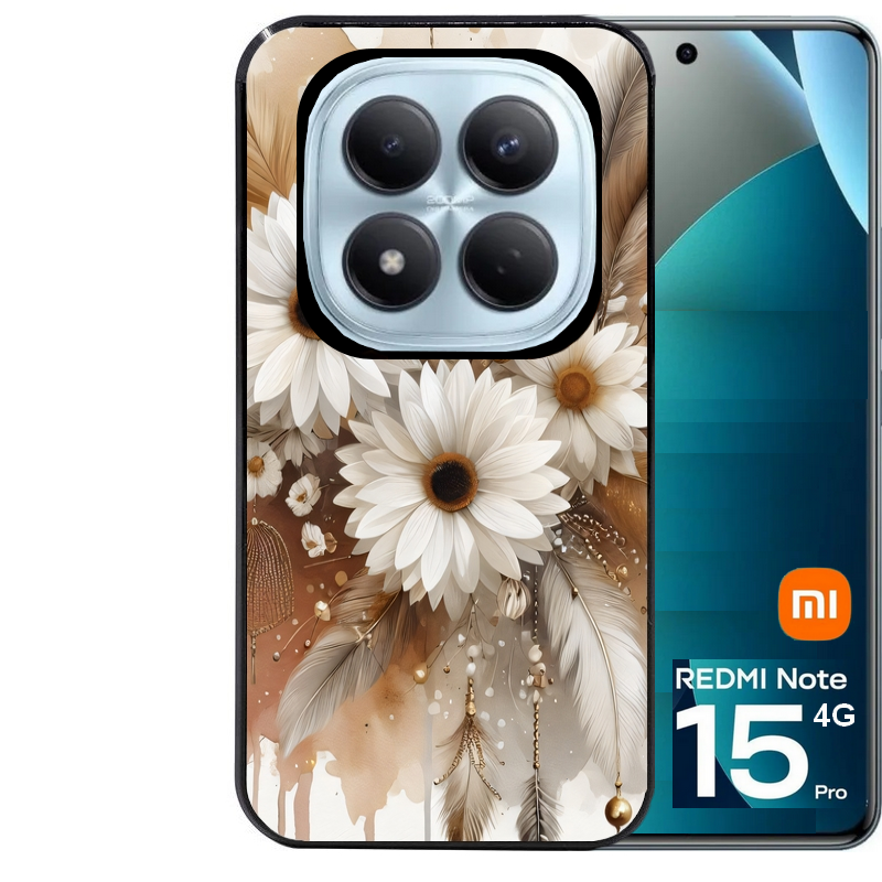 Coque noire taperso pour Redmi Note 15 et PRO PLUS 4G 5G avec motif dreamcatcher marguerite protection antichoc personnalisée