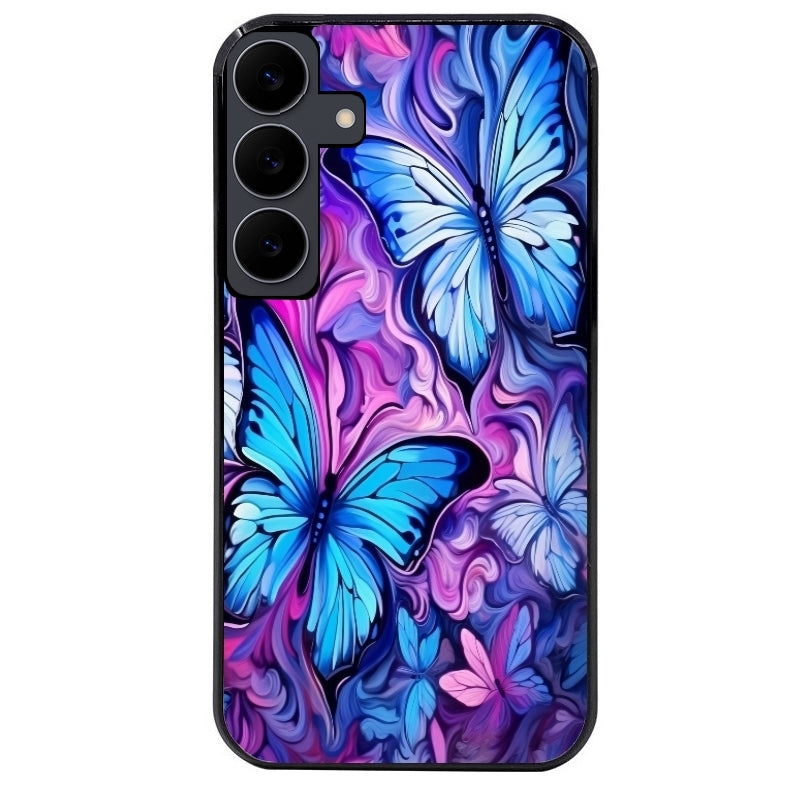 Coque noire taperso pour galaxy A06 A16 A26 A36 A56 avec motif papillon violet uv protection antichoc personnalisée