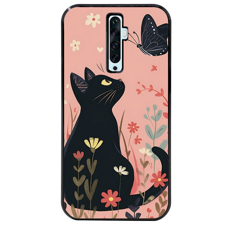 Coque noire taperso pour OPPO Reno 2 et 2Z avec motif chat papillon 2 protection antichoc personnalisée