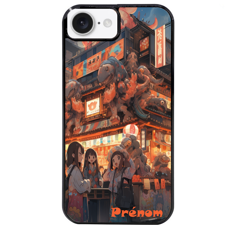 Coque noire taperso pour Iphone 16 16E PLUS MAX PRO avec motif anime street japan personnalise protection antichoc personnalisée