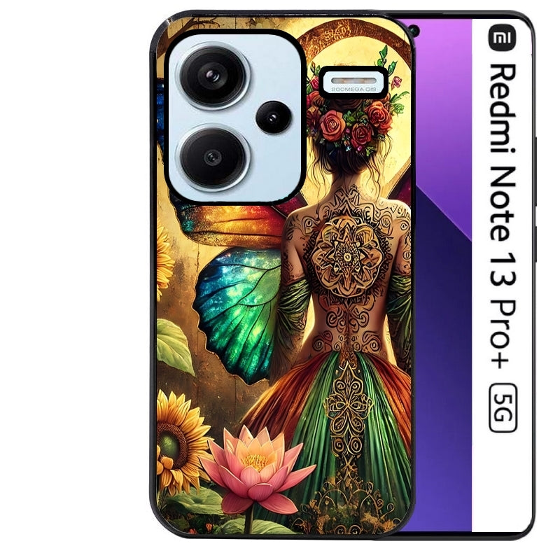 Coque noire taperso pour Redmi Note 13 PRO PLUS 5G avec motif fee et fleurs protection antichoc personnalisée