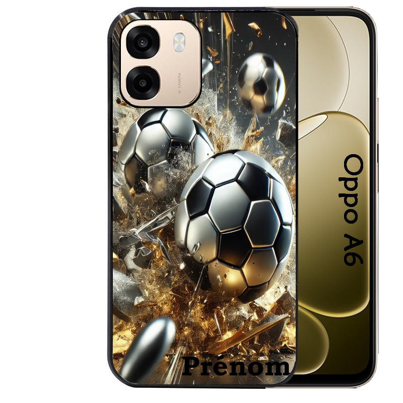 Coque noire taperso pour OPPO A6 A6X 4G et 5G avec motif foot metal personnalisee protection antichoc personnalisée