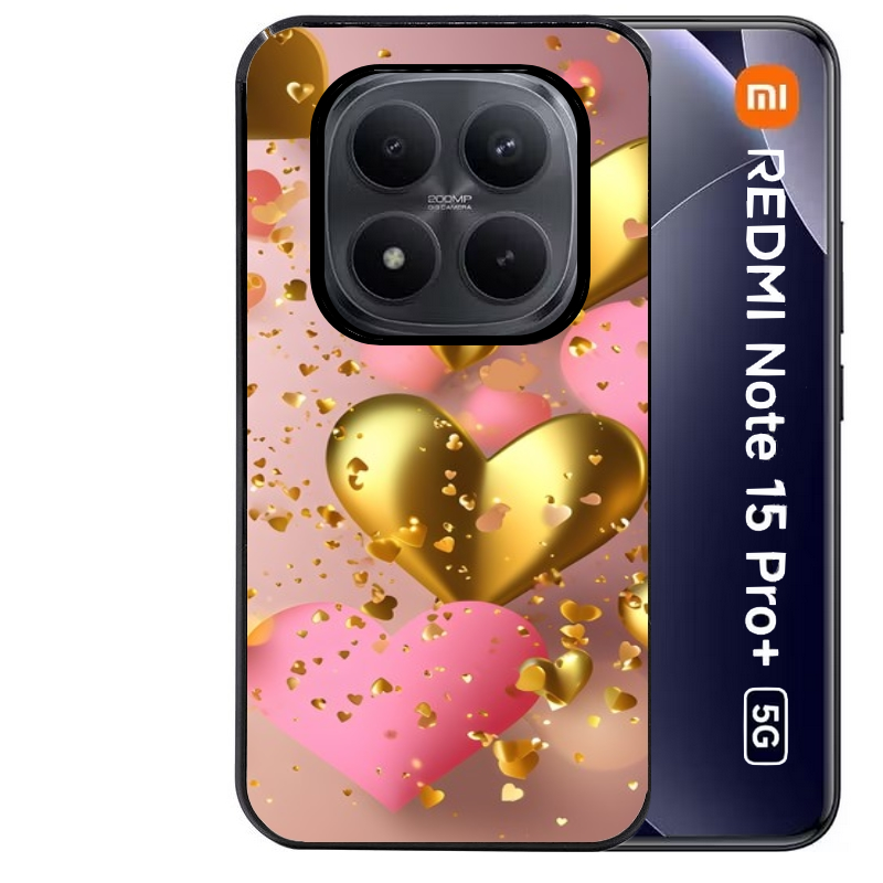 Coque noire taperso pour Redmi Note 15 et PRO PLUS 4G 5G avec motif coeur rose protection antichoc personnalisée