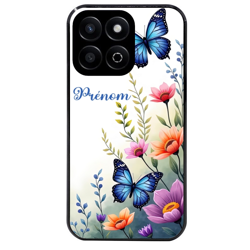 Coque noire taperso pour Honor 70 LITE 90 et LITE avec motif papillon prenom personnalisee protection antichoc personnalisée