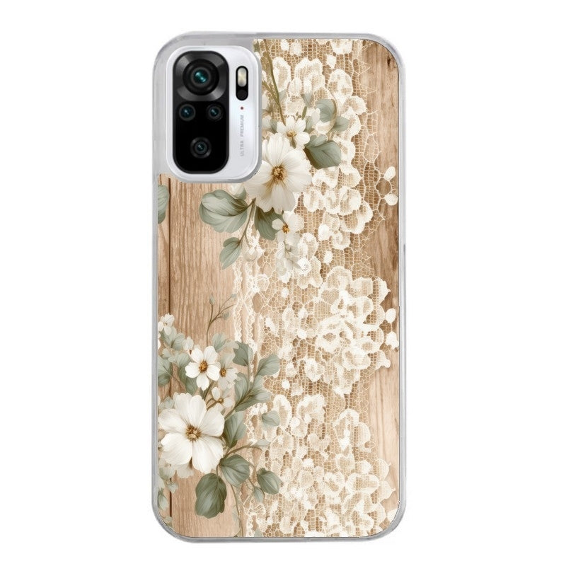 Coque taperso pour Redmi Note 10 4G 5G PRO 10S avec motif bois et dentelle 1 protection antichoc personnalisée