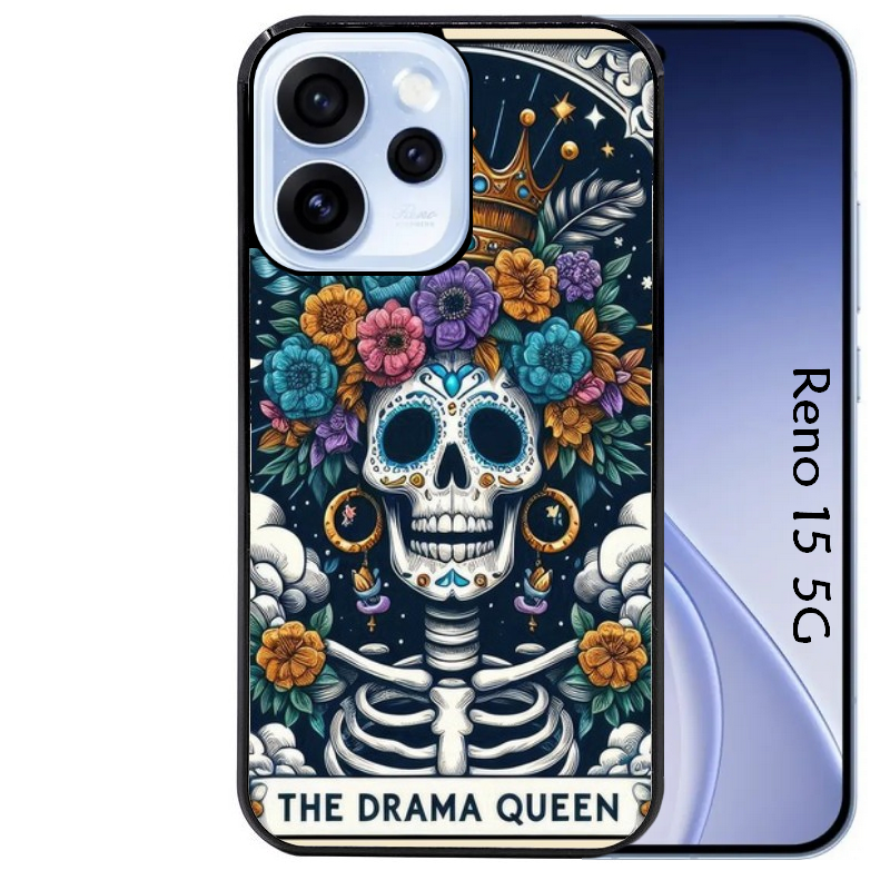 Coque noire taperso pour OPPO Reno 15 et F FS 5G avec motif tete de mort drama queen protection antichoc personnalisée