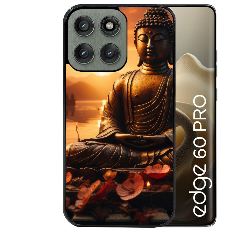 Coque noire taperso pour Moto Edge 60 et Neo Fusion Pro avec motif bouddha et soleil protection antichoc personnalisée